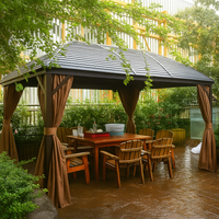 Aluminum Hardtop Gazebo Built for All-Season Use, 10x13 Arched Steel Roof, Powder-Coated Frame, Espresso Curtains