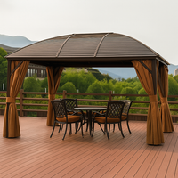 Aluminum Hardtop Gazebo Built for All-Season Use, 10x13 Arched Steel Roof, Powder-Coated Frame, Espresso Curtains